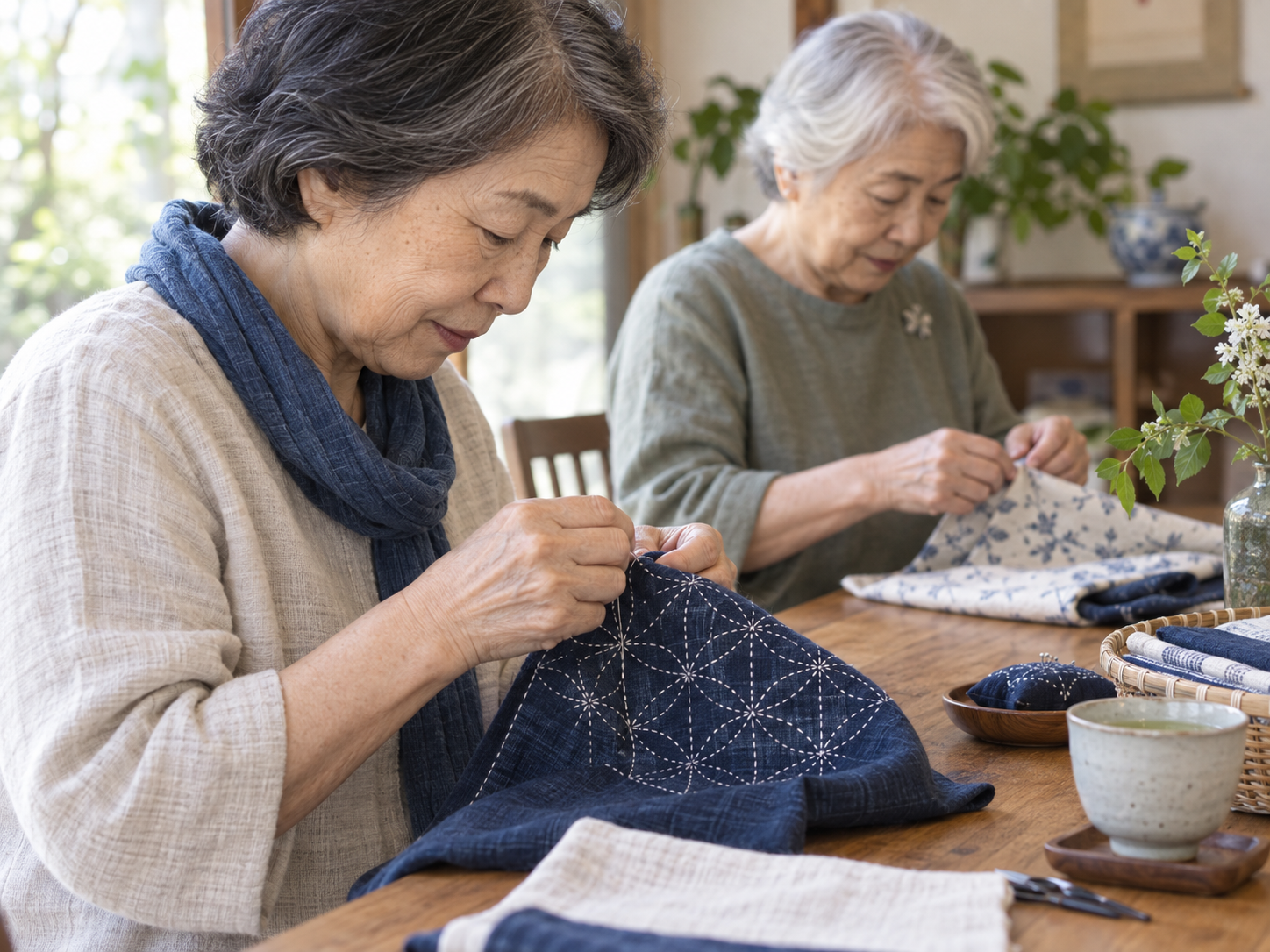 落ち着いた室内で手仕事に取り組む様子